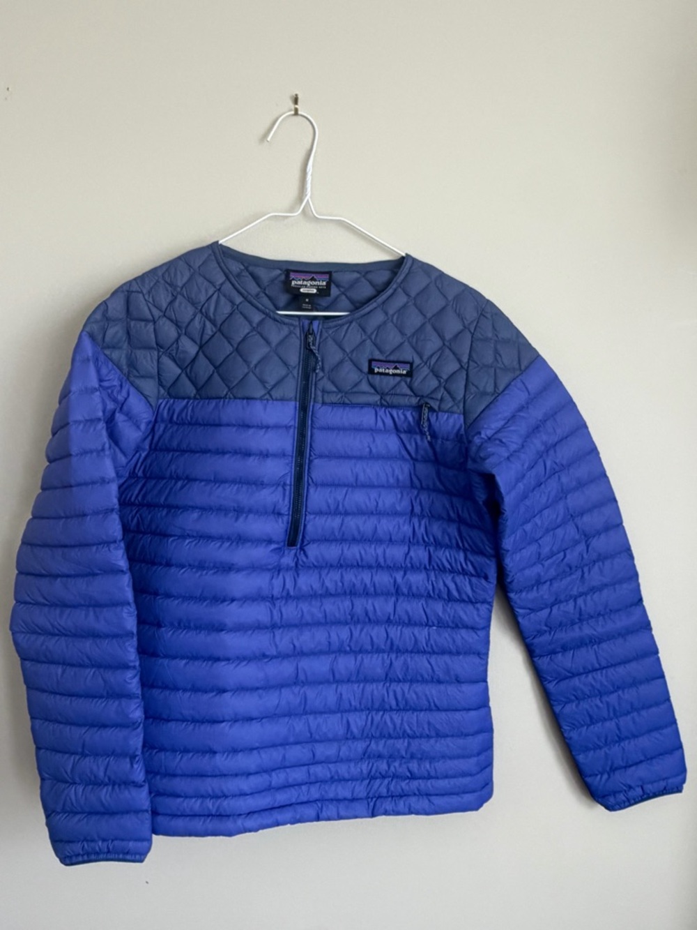 Patagonia Women’s AlpLight 800 Down Pullover MEDIUM Blue Puffer Crew Zip